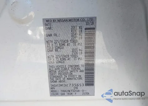2019 Nissan Rogue Sl from USA, damaged, VIN 5N1AT2MT2KC735653